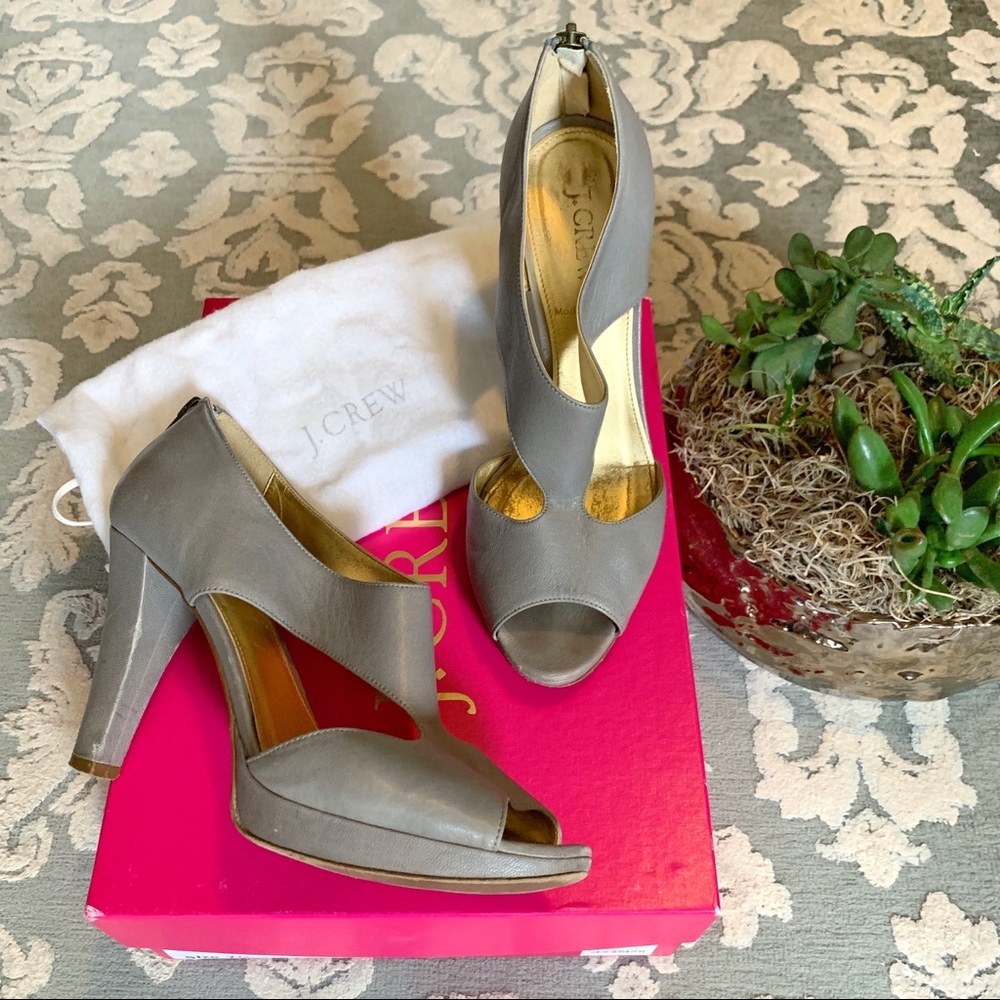 Alesia j crew platform peep-toe grey heels 7.5